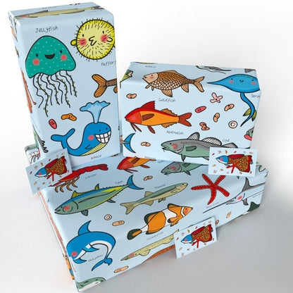 Wrapping Paper & Gift Tag - Children's Cavallini Fish by Rosie Parkinson