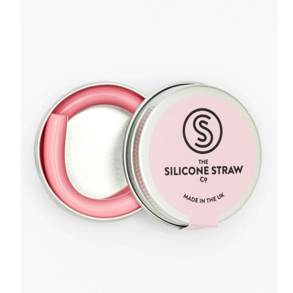 Reusable Silicone Straw in Travel Tin - Pink