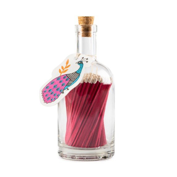 Glass Bottle & Long Matches - Peacock