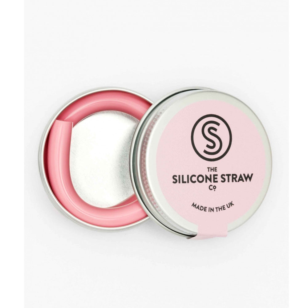 Reusable Silicone Straw in Travel Tin - Pink