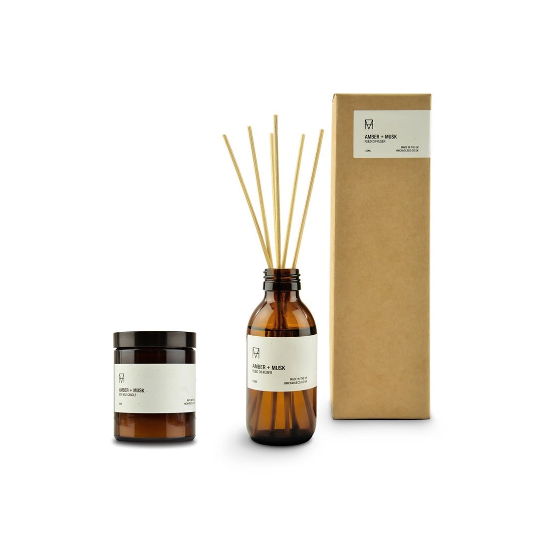 Amber & Musk Reed Diffuser and candle gift set (5930990305438)