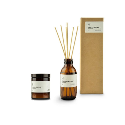 Tobacco & Sweet Hay Reed Diffuser and candle gift set (6126229717150)